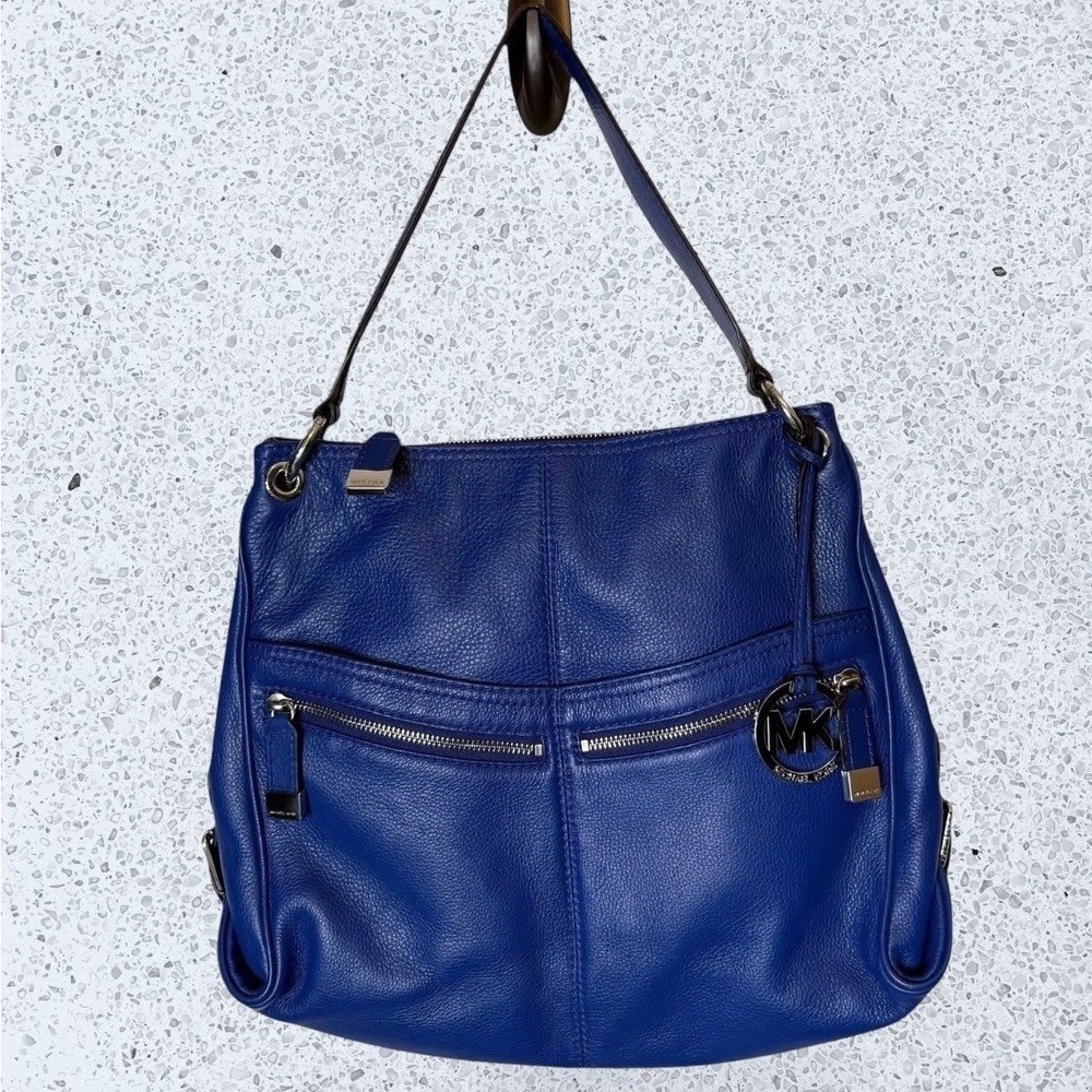 Michael Kors Layton Hobo Bag Pebbled Leather Blue - Picture 1 of 10